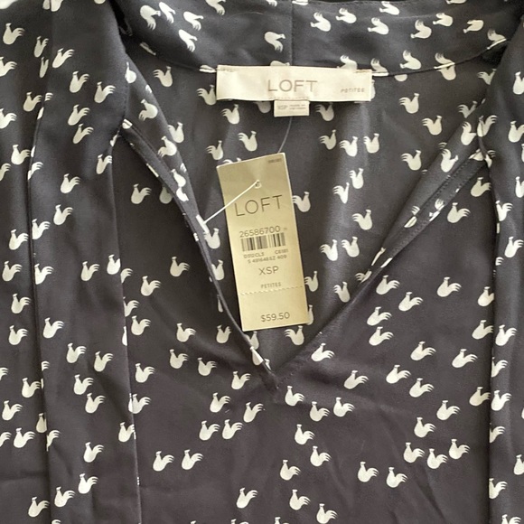 LOFT Gray Rooster Bow Tie Blouse - Picture 11 of 15